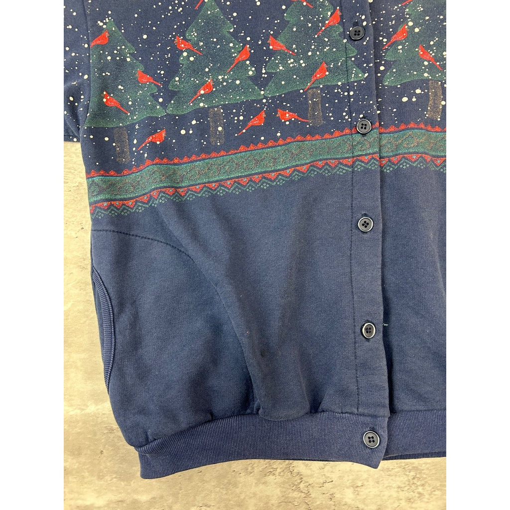 Vintage 90s Cardinal Winter Landscape All Over Print Cardigan Sweatshirt Large