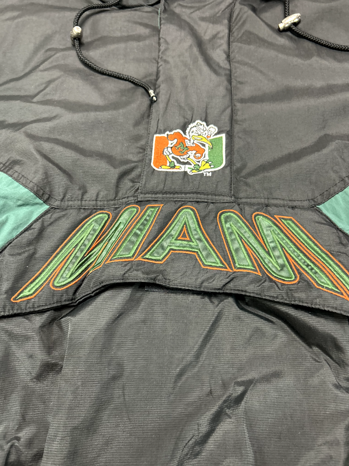 Vintage 90s Miami Hurricanes NCAA Insulated 1/2 Zip Starter Jacket Size XL Black