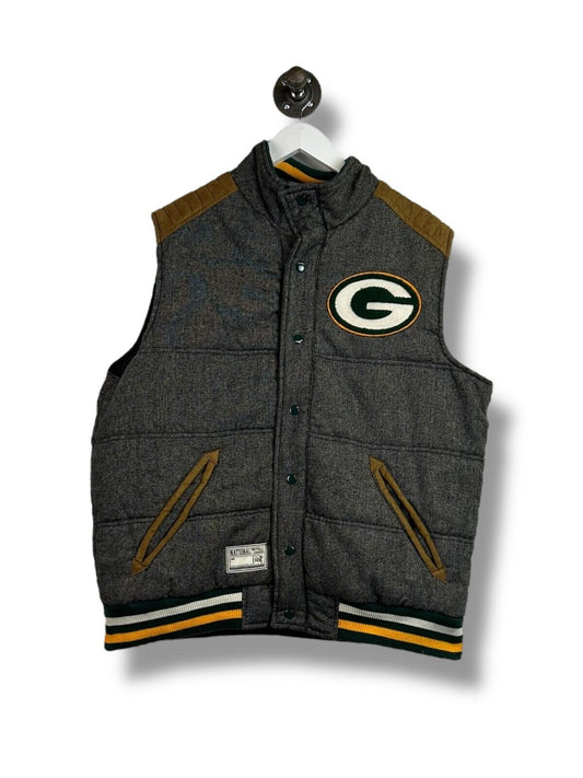 Green Bay Packers NFL Football Embroidered Insulated Vest Size Large Gray