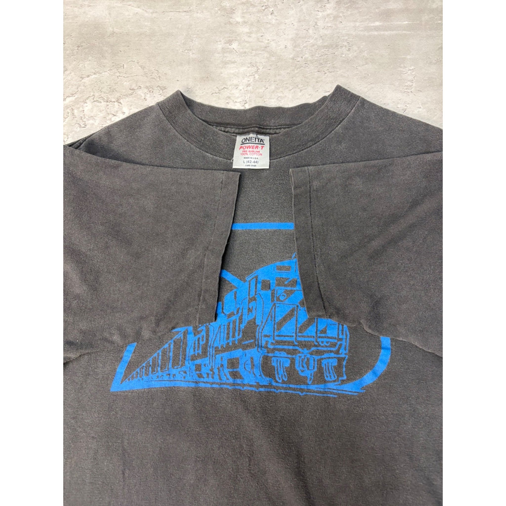 Vintage 90s Train Graphic T-Shirt Size Large