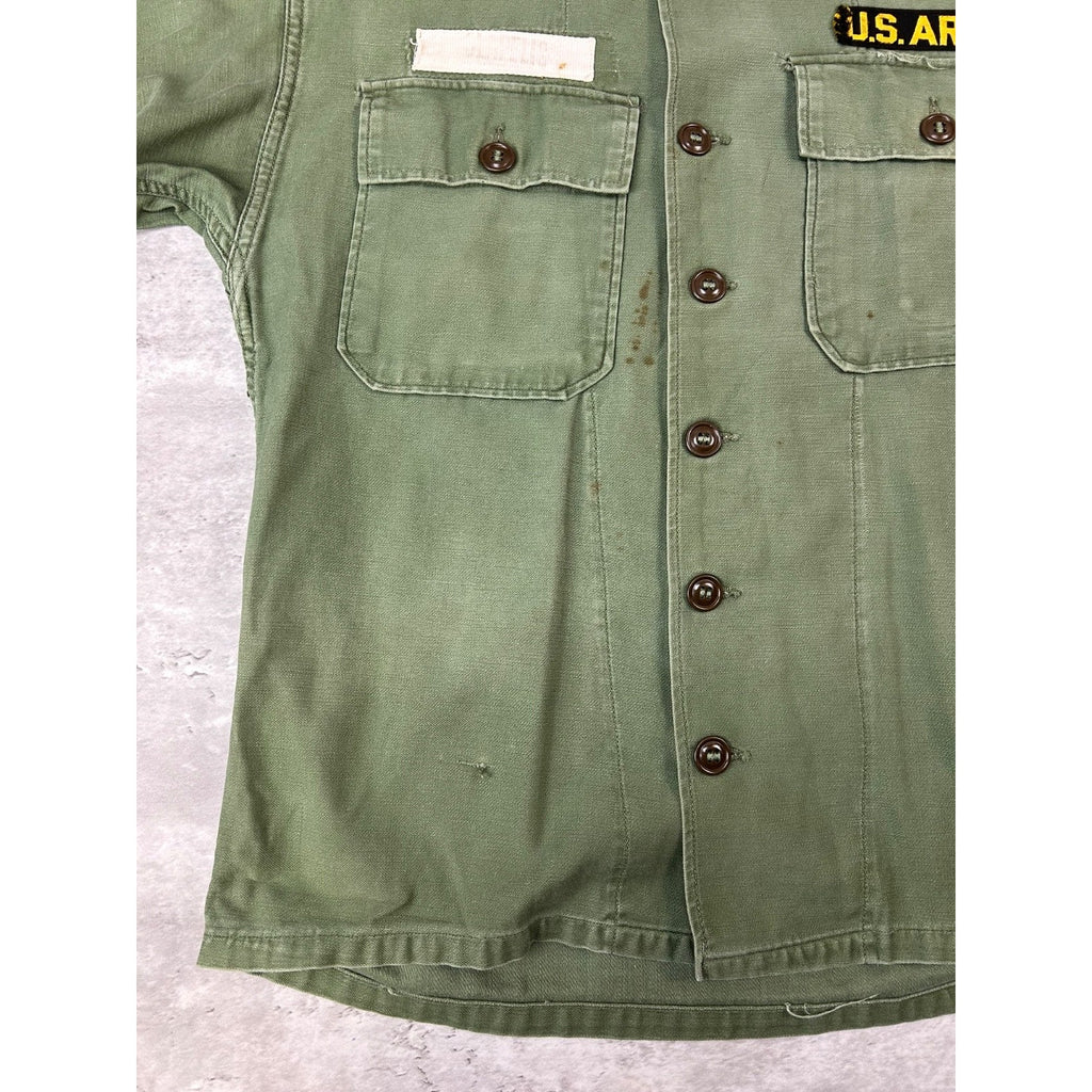 Vintage 1960s US Military OG-107 Cotton Sateen Button Up Shirt Size Small