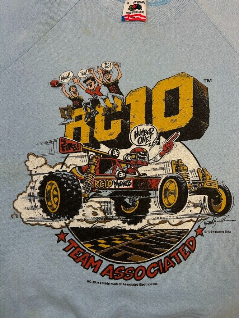 Vintage 1987 RC10 Team Associated Buggy Gold Pan Racing Sweatshirt Size Small 80s