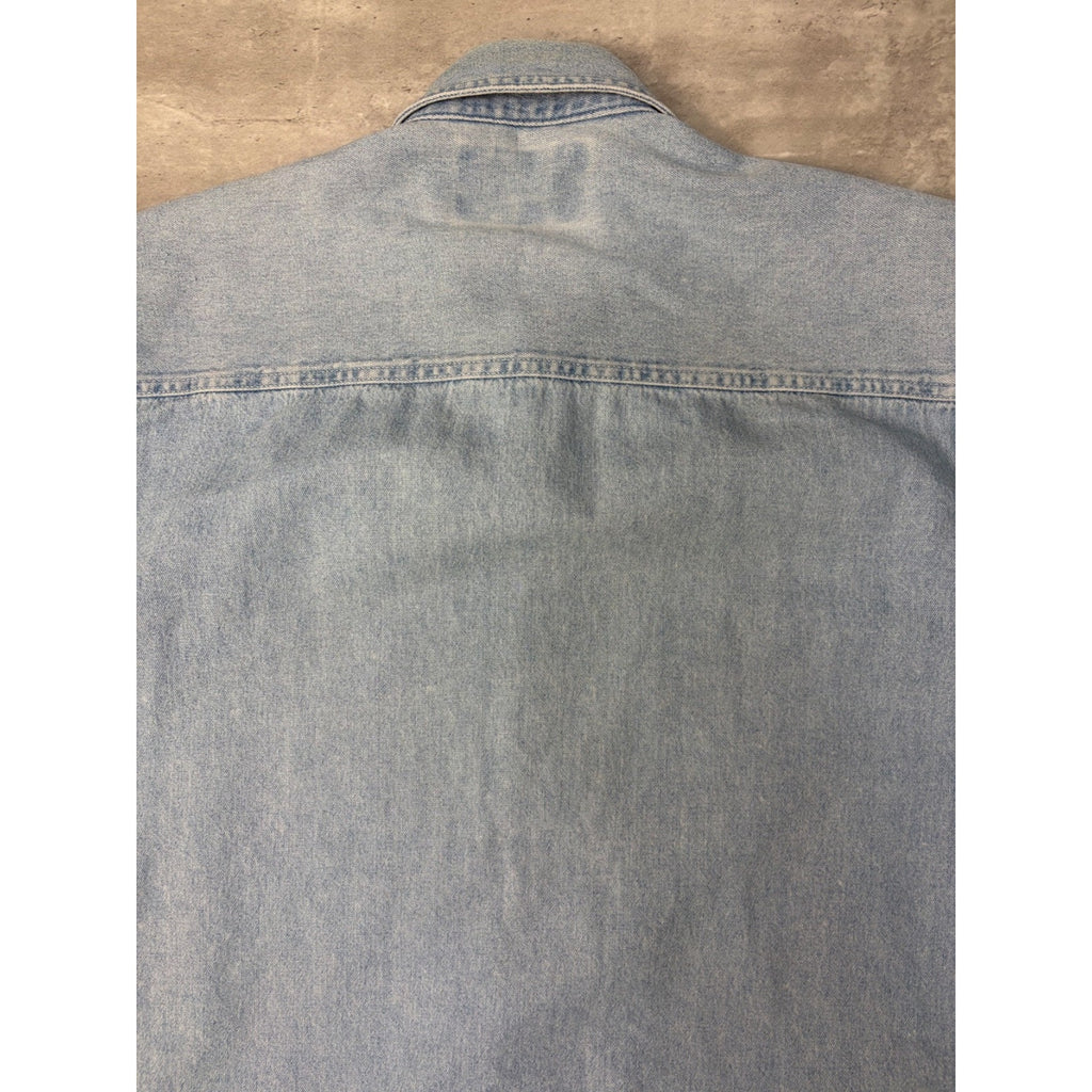 Vintage Harley Davidson Embroidered Light Wash Denim Button Up Shirt Size Large