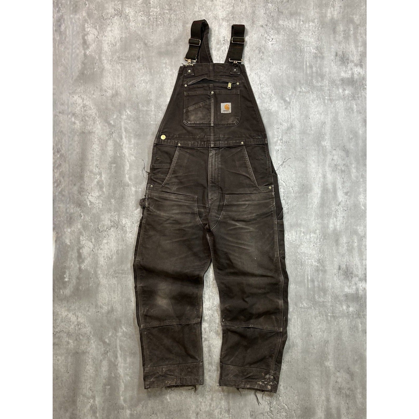 Vintage Carhartt Canvas Workwear Brown Carpenter Overalls Size 34
