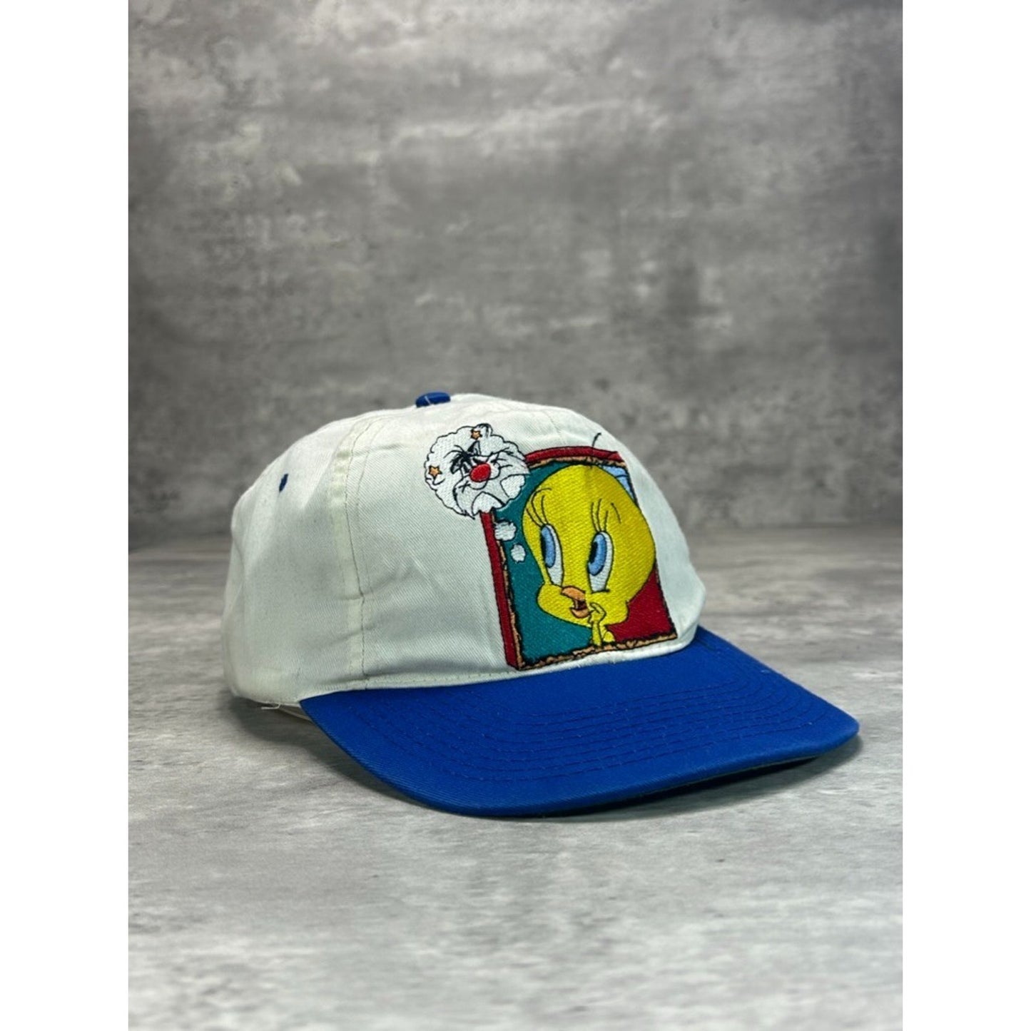 Vintage 90s Looney Tunes Tweety Bird Embroidered Cartoon Snapback Hat OSFA