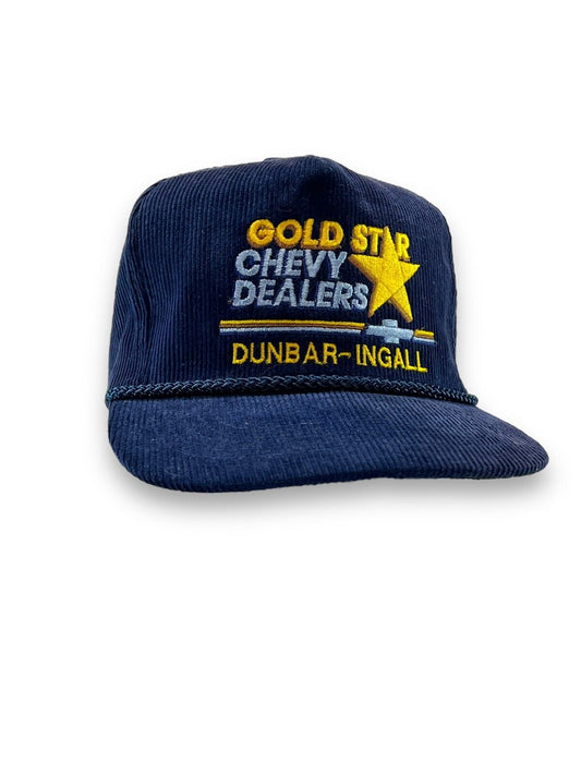 Vintage 80s Chevy Dealers Gold Star Embroidered Corduroy Strapback Hat OSFA