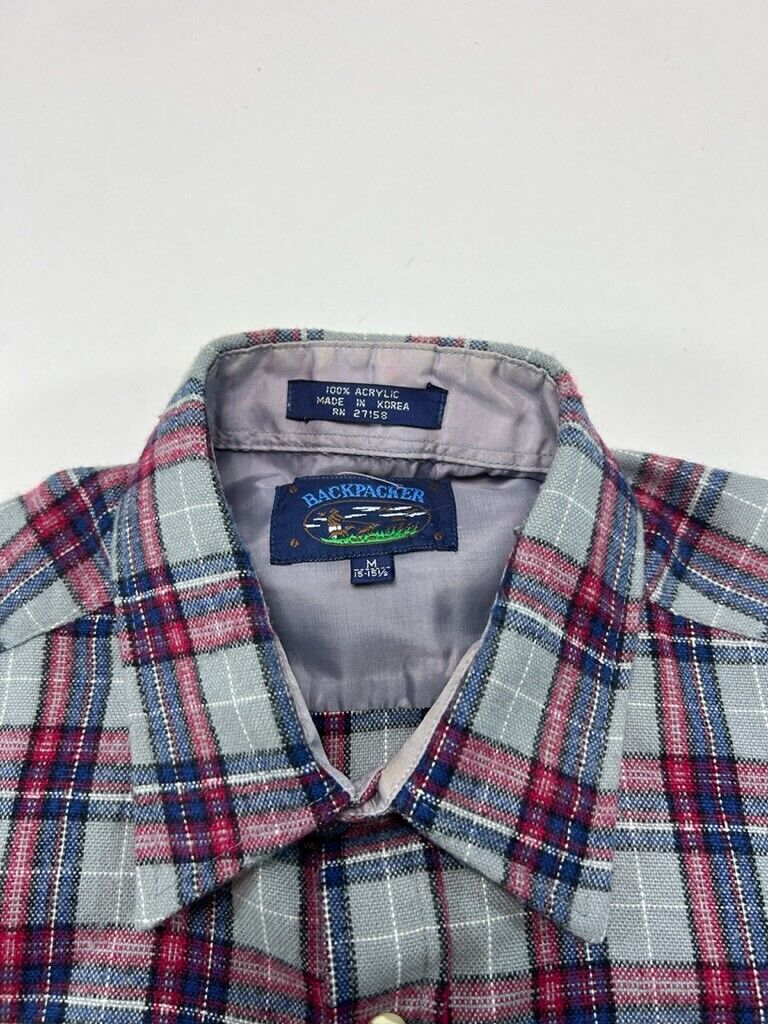 Vintage 90s Double Pocket Plaid Long Sleeve Button Up Shirt Size Medium