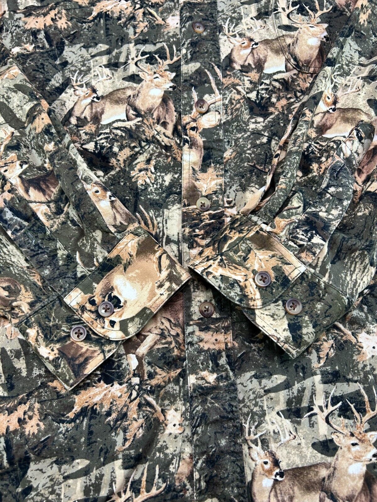 North River Deer Nature Camo Single Pocket Hunting Button Up Shirt Size XL