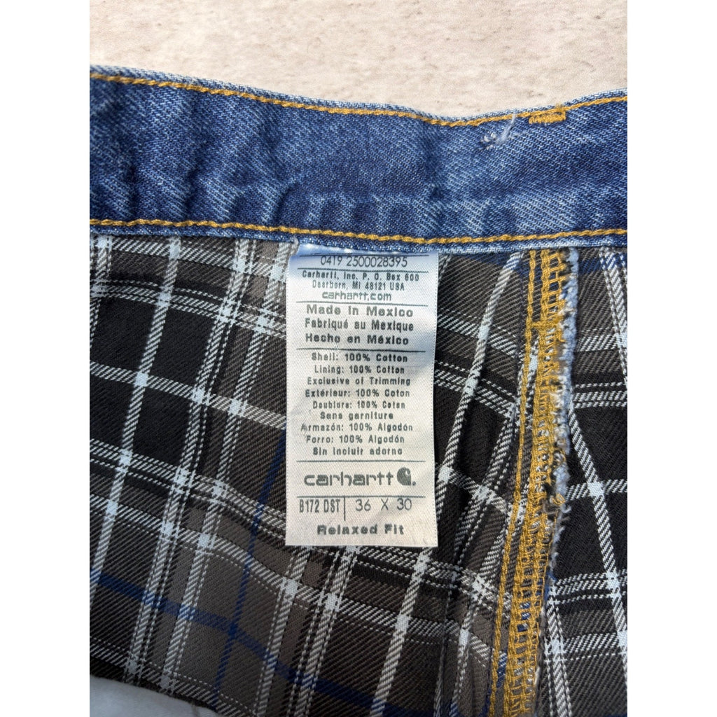 Vintage Carhartt Plaid Lined Relaxed Fit Dark Wash Denim Pants Size 35