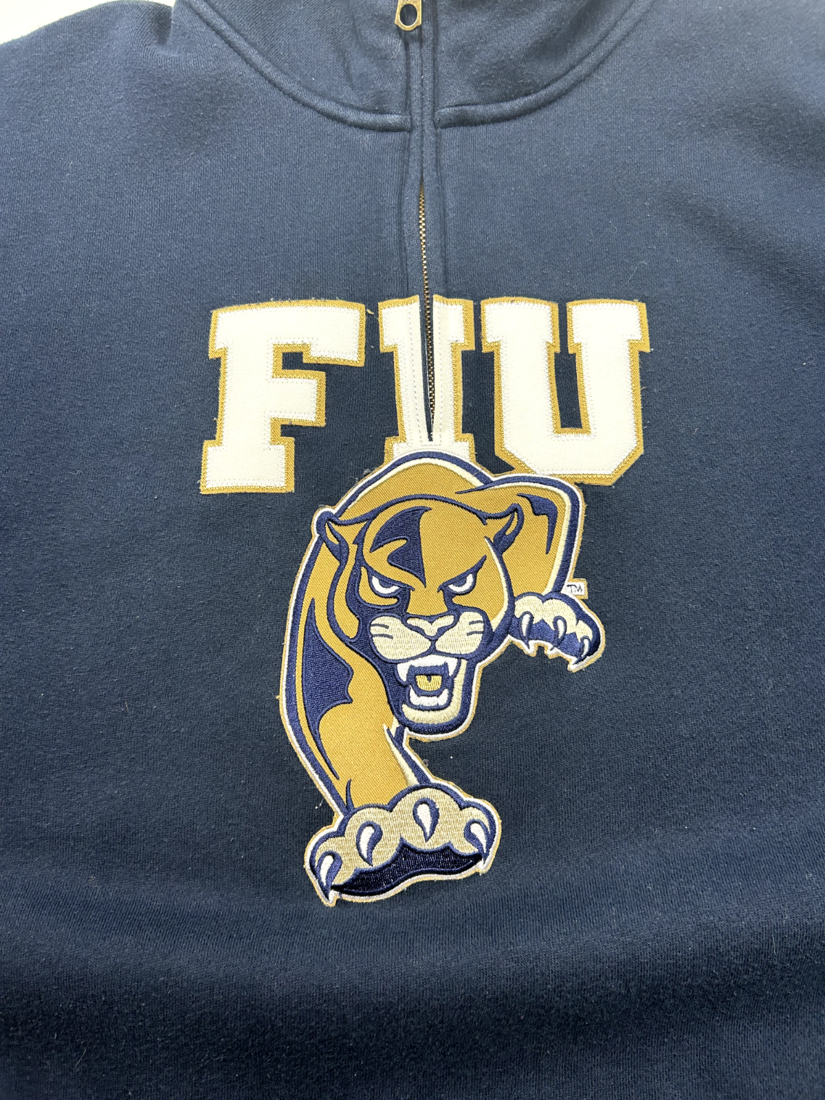 Vintage FIU NCAA Embroidered Half Zip Collegiate Sweatshirt Size 2XL Navy Blue