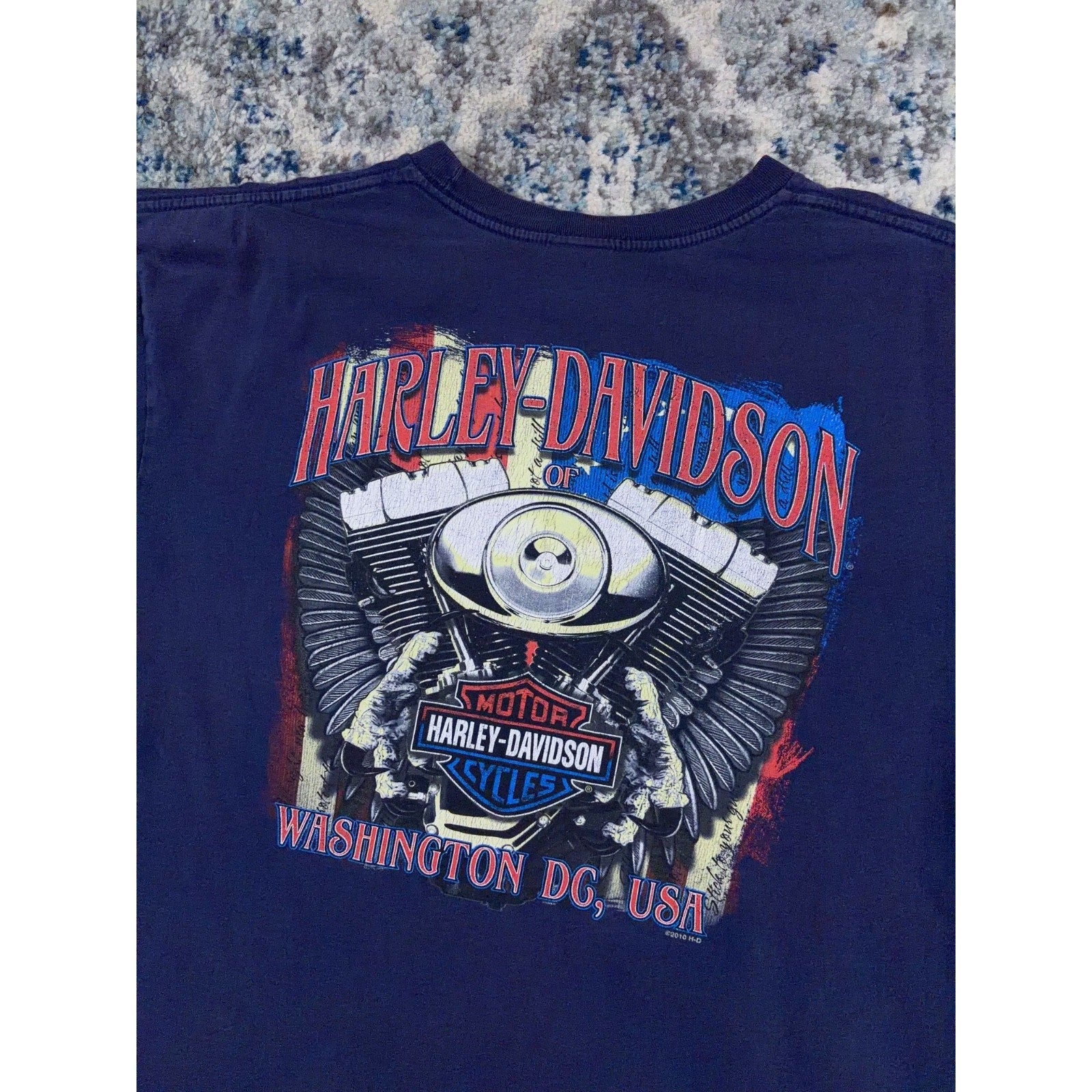 Harley Davidson National Harbor Eagle USA Flag Graphic T-Shirt Size XL