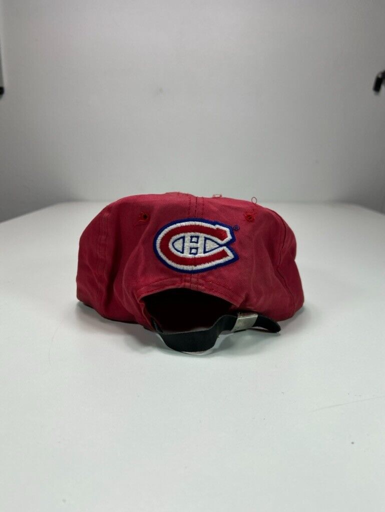 Vintage 90s Montreal Canadiens NHL Embroidered Spellout Strapback Hat OSFA