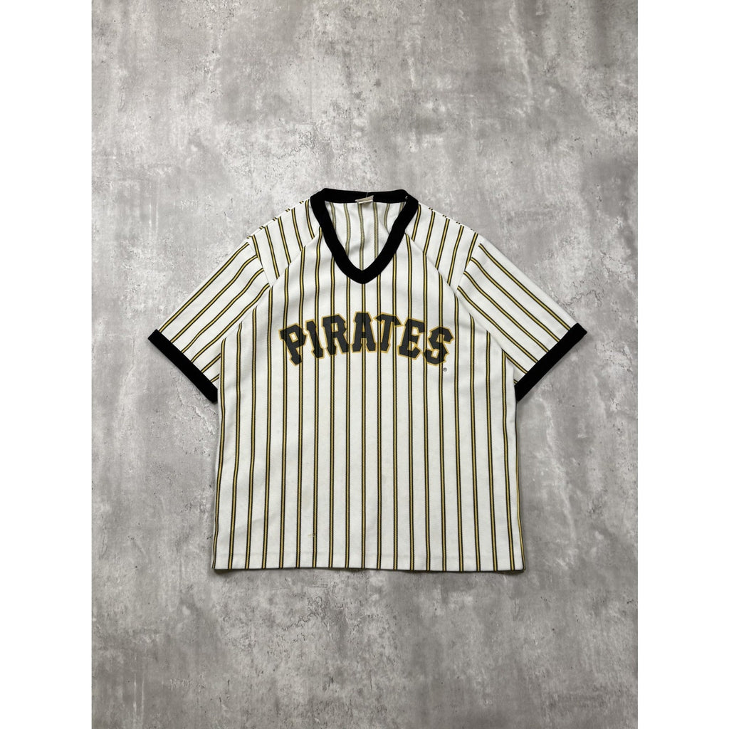 Vintage 80s Pittsburgh Pirates MLB Pinstripe Pullover Baseball Jersey Size Large