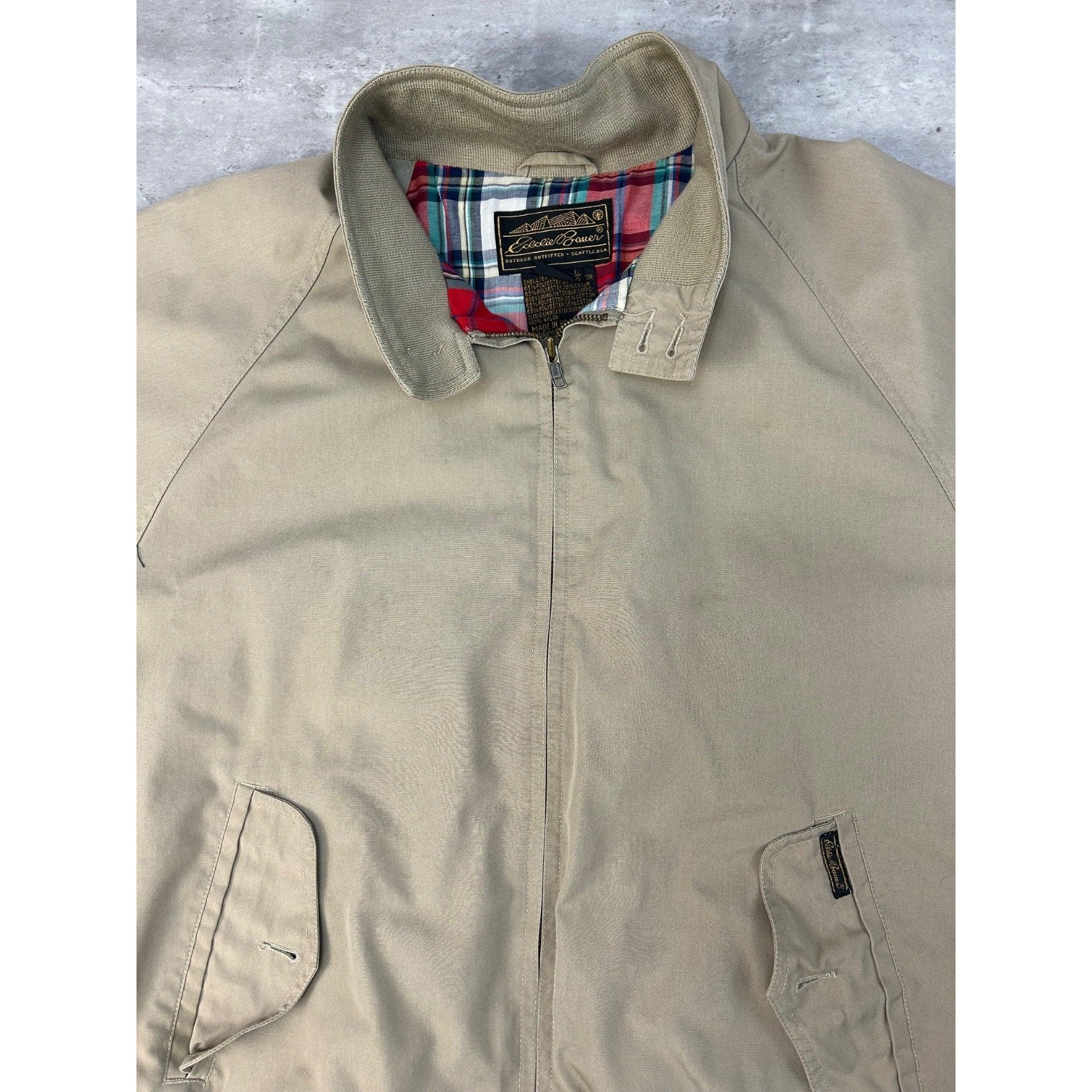 Vintage 80s Remington Plaid Lined Harrington Style Bomber Jacket Size Large