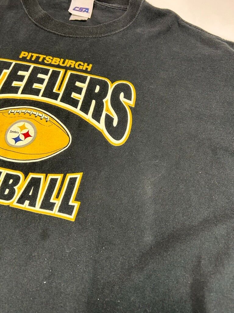 Vintage 90s Pittsburgh Steelers NFL Football Graphic Spellout T-Shirt Size 2XL