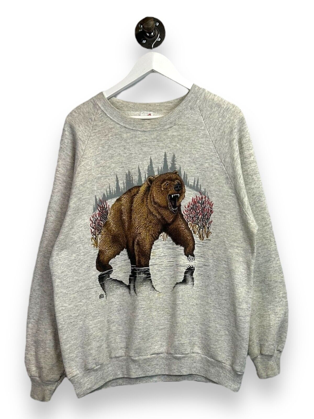 Vintage 1989 Grizzly Bear Nature Graphic Crewneck Sweatshirt Size XL