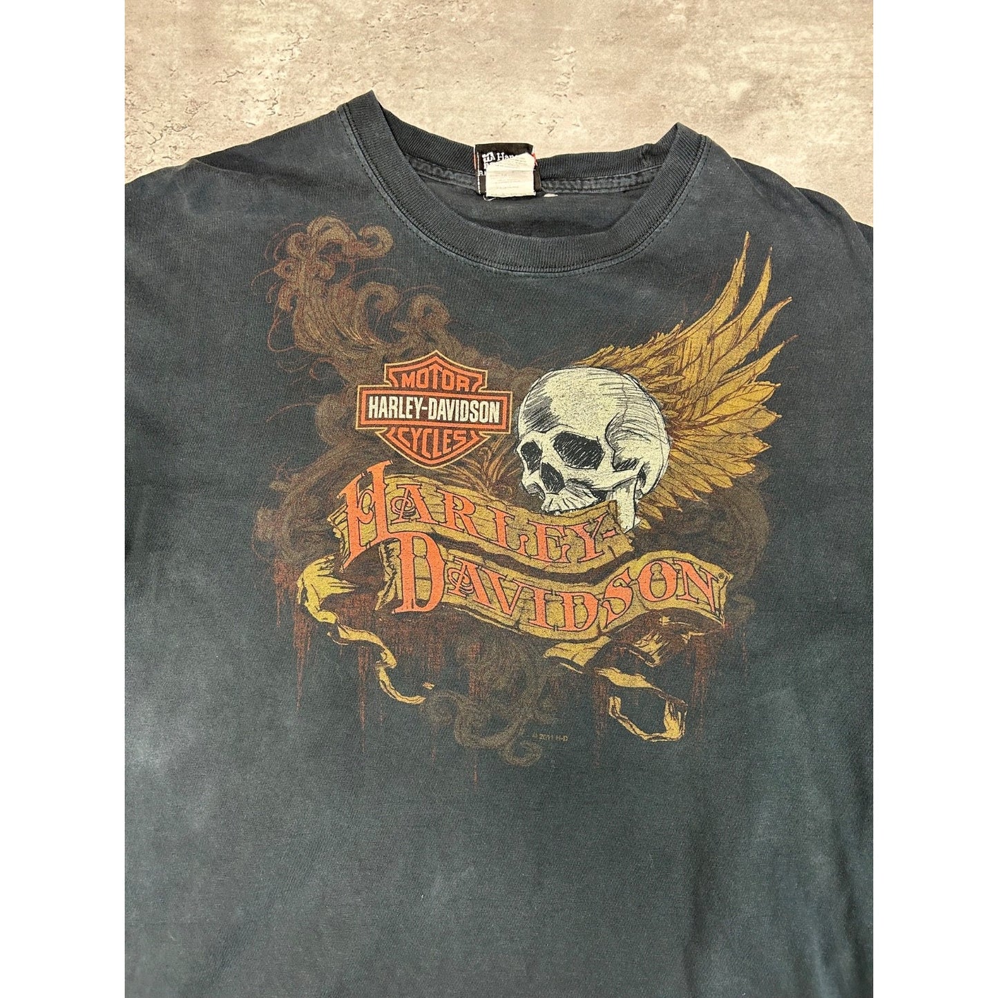 Harley Davidson Motorcycles Skull Graphic Spellout Longsleeve T-Shirt Size Large