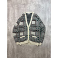 Vintage 80s Moda Abstract Plaid Print Cardigan Knit Sweater Size Large