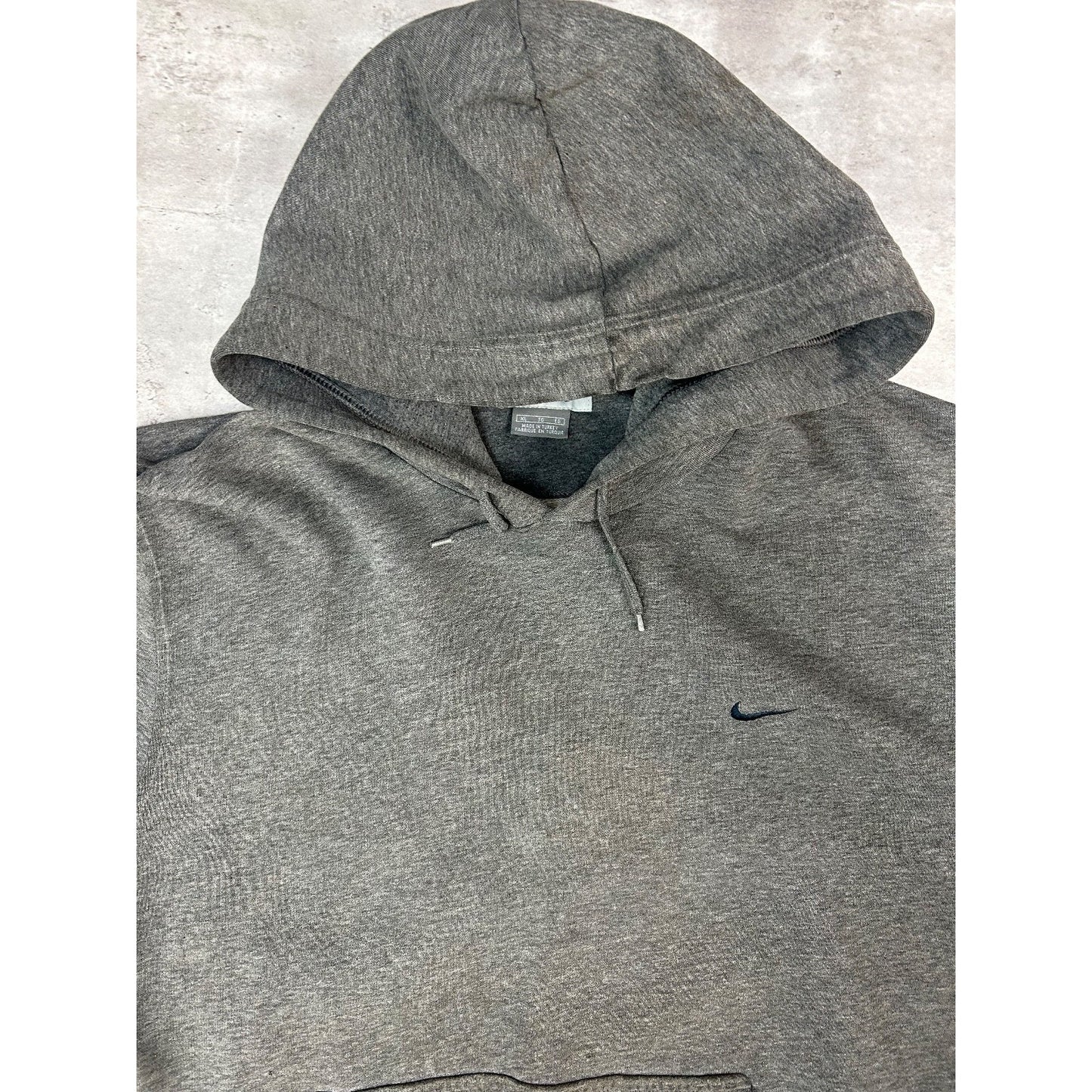 Vintage 2000s Nike Embroidered Mini Swoosh Hooded Sweatshirt Size XL Gray