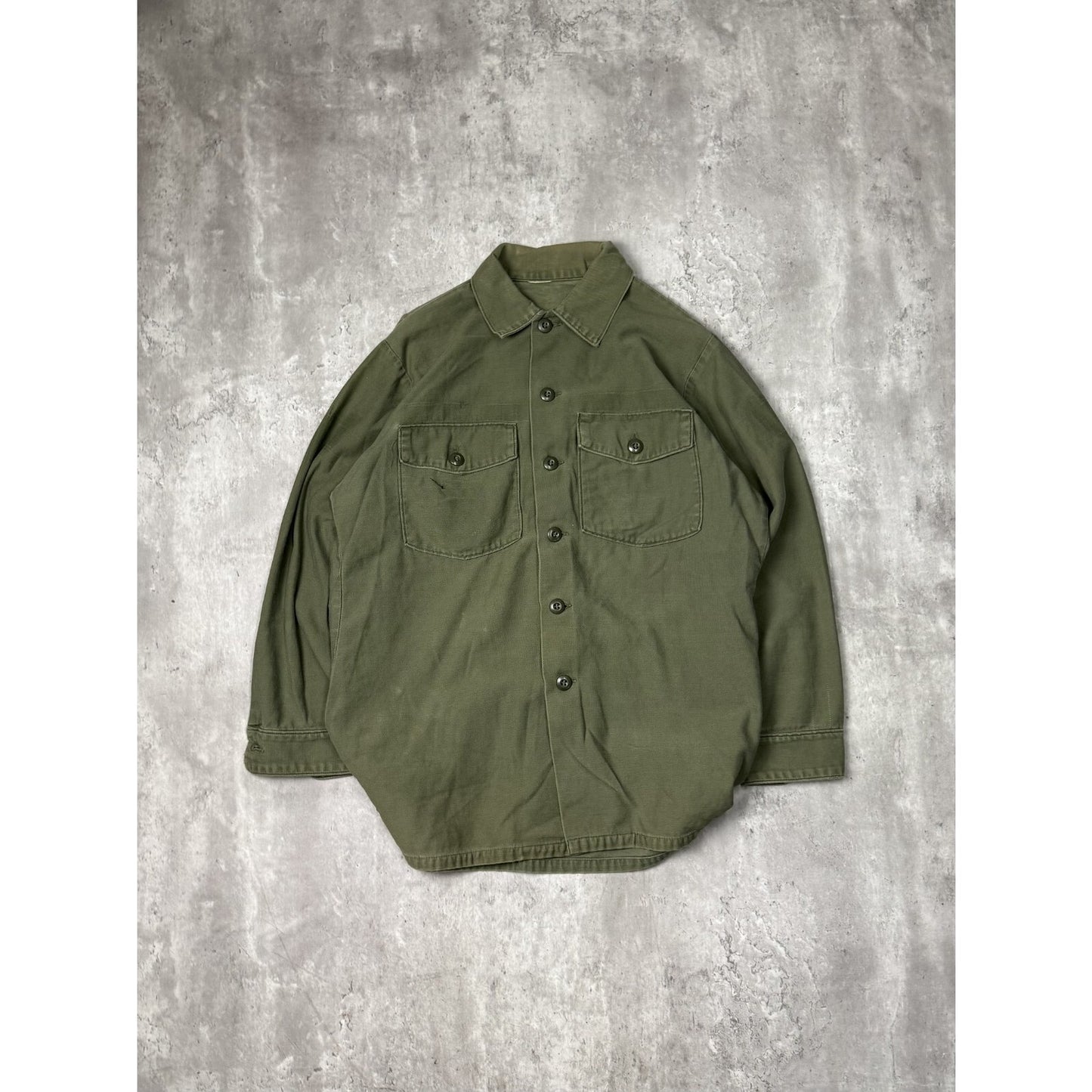 Vintage 1960s/1970s US Army OG 107 Military Long Sleeve Button Up Shirt Sz XL