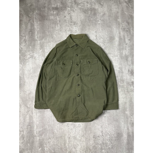 Vintage 1960s/1970s US Army OG 107 Military Long Sleeve Button Up Shirt Sz XL
