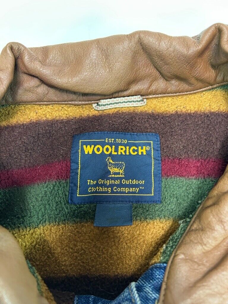 Woolrich Blanket Lined Dark Wash Denim Button Up Trucker Jacket Size Large