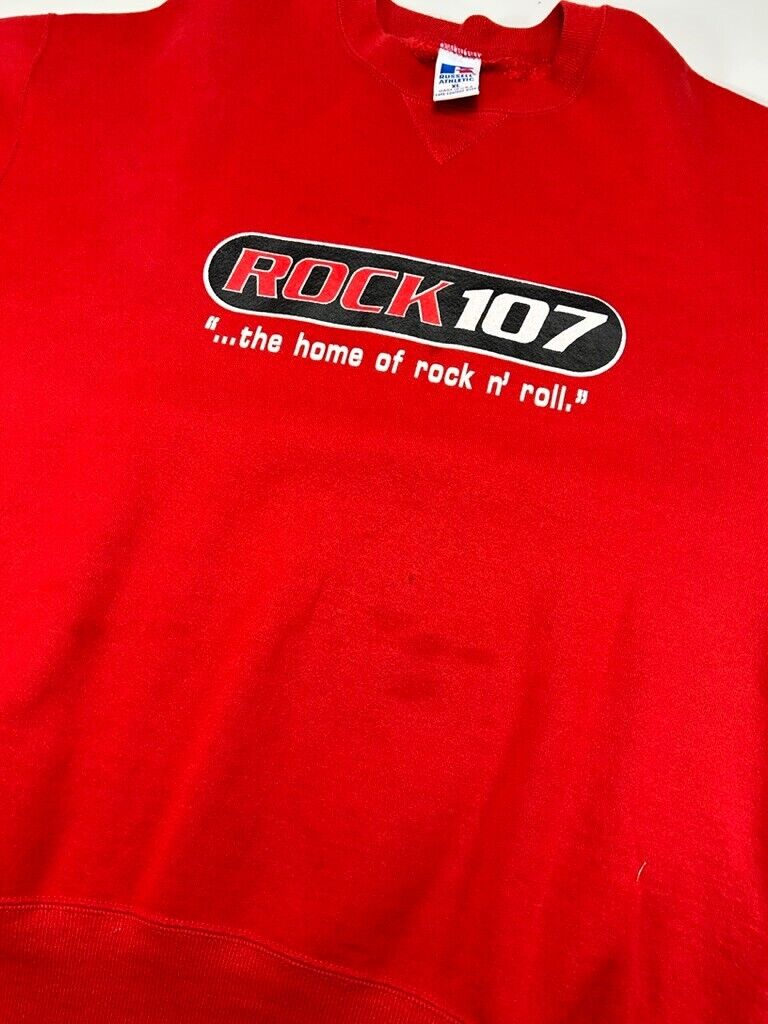 Vintage 90s Rock 107 The Home Of Rock n' Roll Russell Crewneck Sweatshirt Sz XL