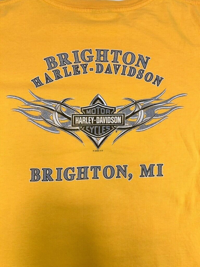 Harley Davidson Motorcycles Michigan Spell Out Graphic T-Shirt Size 2XL Yellow