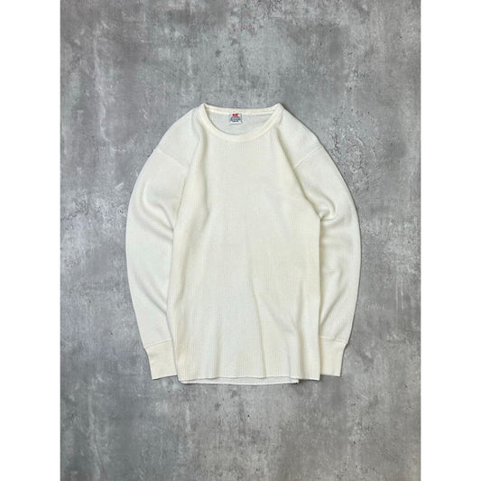 Vintage 1990s Hanes Thermal Print Long Sleeve T-Shirt Size Medium White