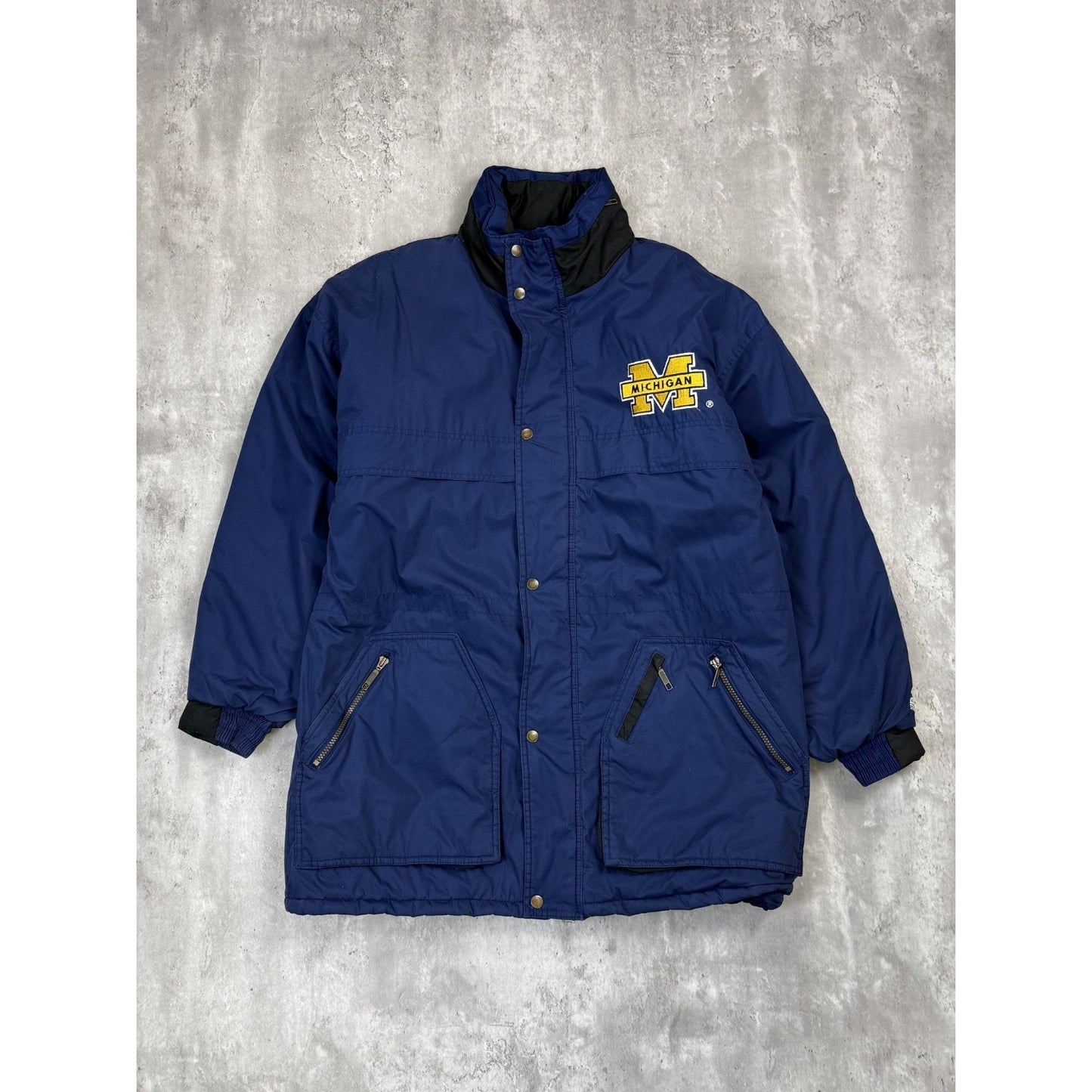 Vintage 90s Michigan Wolverines NCAA Insulated Long Jacket Size Large