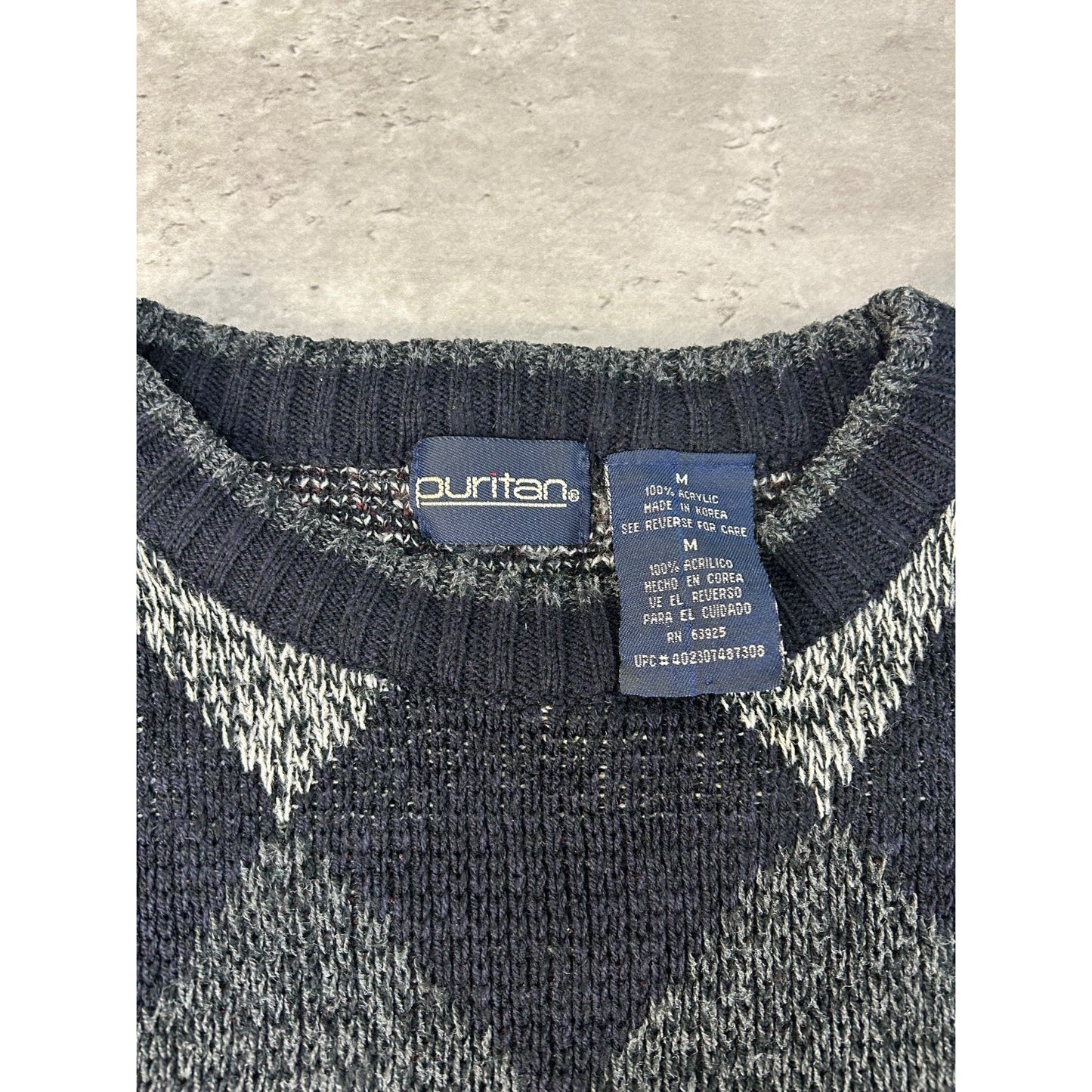 Vintage Puritan Diamond Stripe Print Pullover Knit Sweater Size Medium