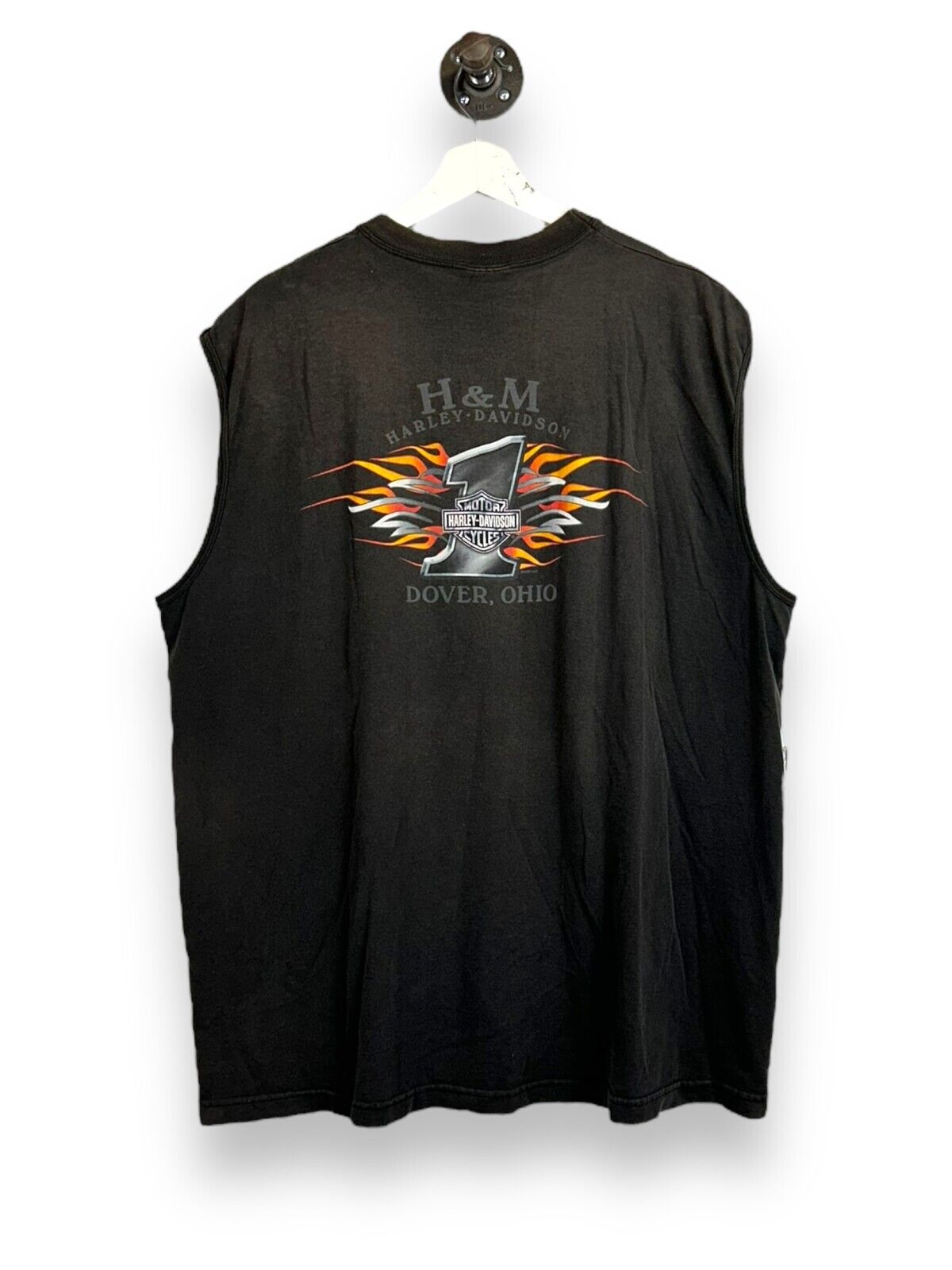 Harley Davidson Motorcycles Flame Graphic Spell Out Sleeveless T-Shirt Size 2XL