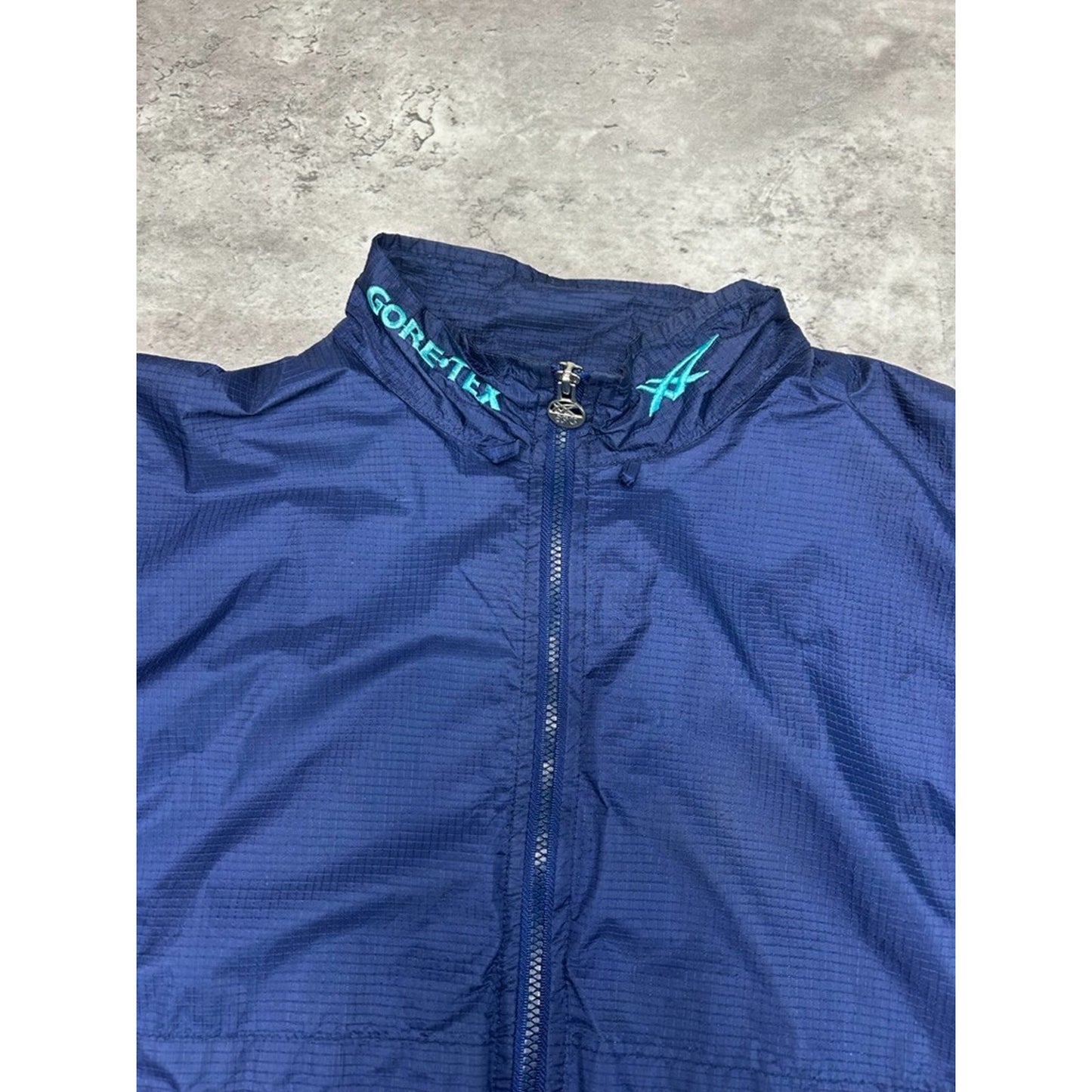 Vintage 90s Asics Gore-Tex Nylon Full Zip Windbreaker Jacket Size Medium Blue