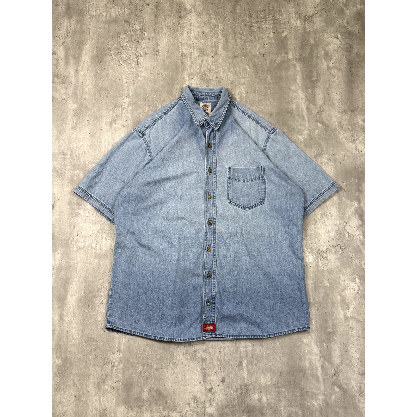 Vintage Dickies Light Wash Denim Single Pocket Button Up Shirt Size XLT