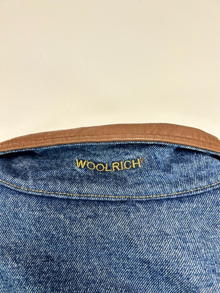 Woolrich Blanket Lined Dark Wash Denim Button Up Trucker Jacket Size Large