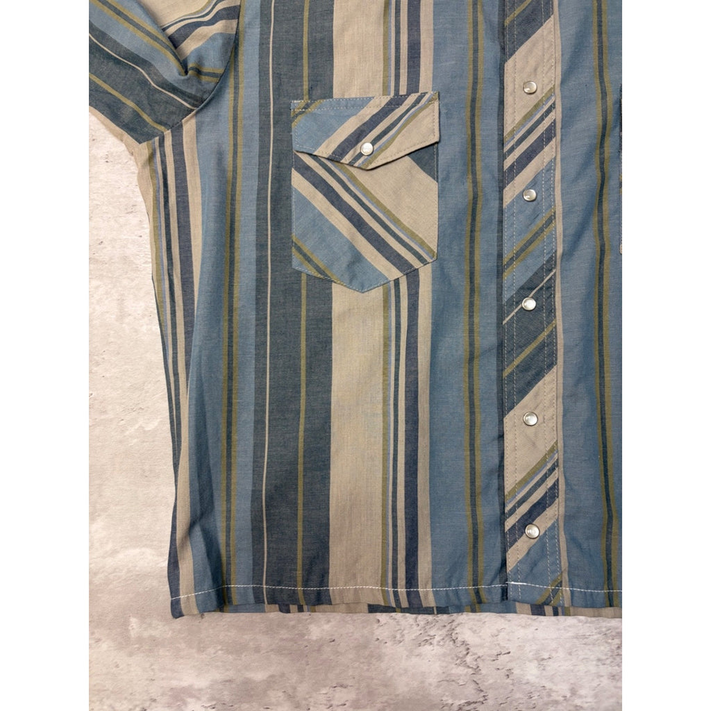 Vintage 80s Wrangler Western Pearl Snap Reworked Cropped Button Up Shirt Sz LT