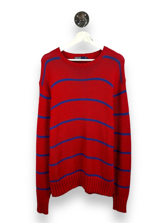 Vintage 90s Polo Ralph Lauren Striped Print Ribbed Knit Sweater Size Large