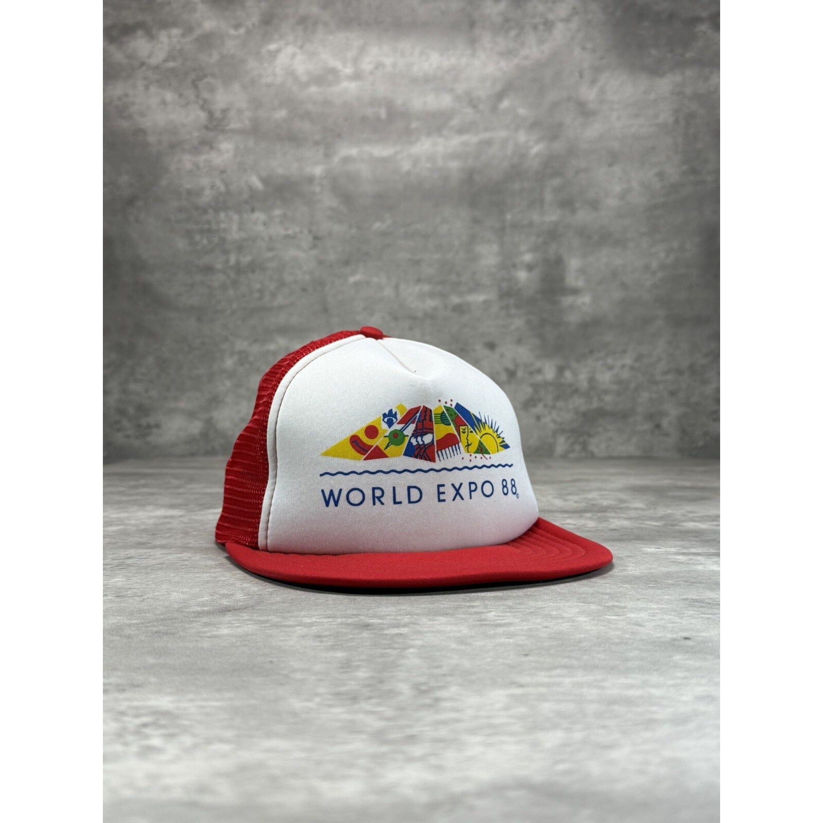 Vintage 1988 World Expo Graphic Trucker Snapback Hat OSFA