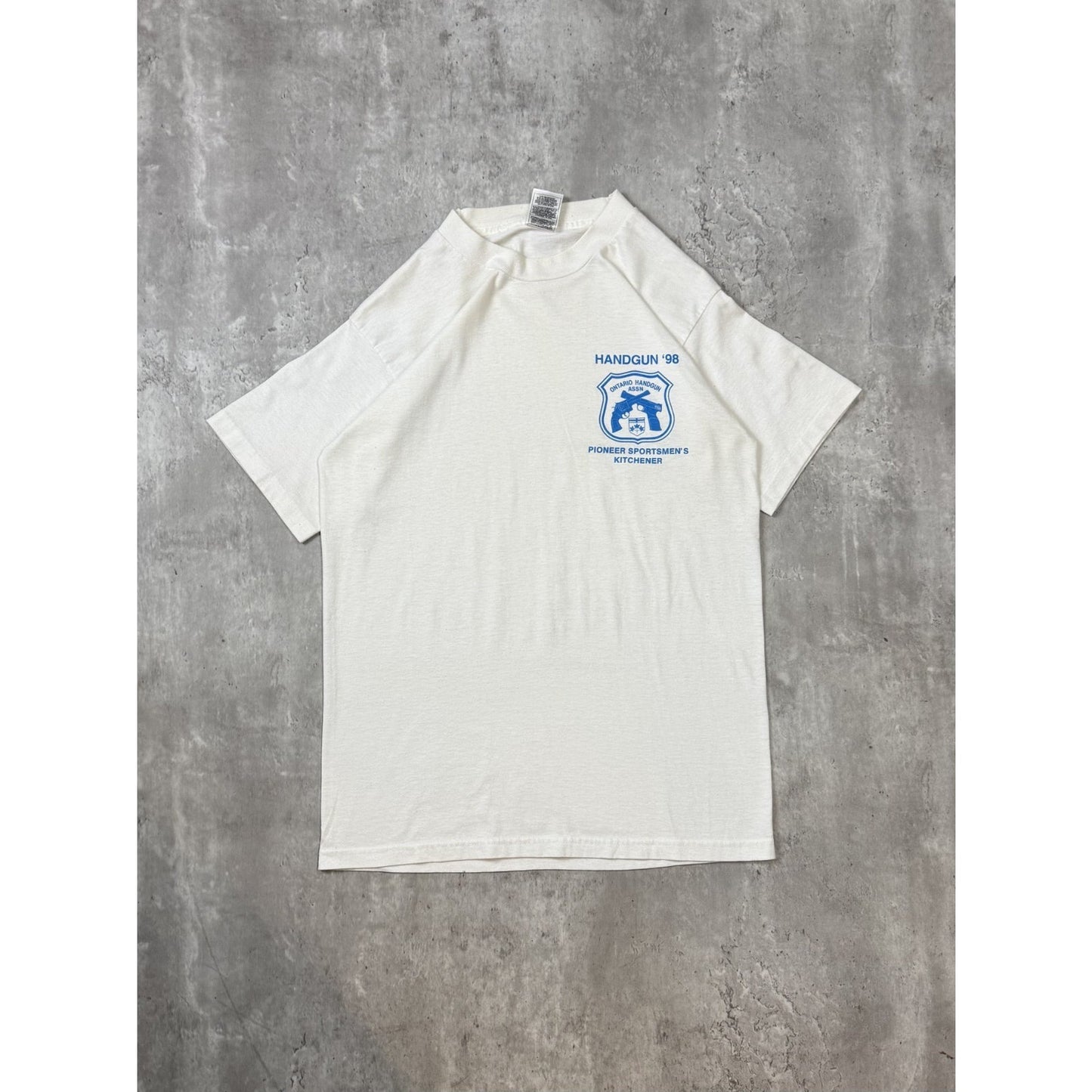 Vintage 1998 Ontario Handgun Association Graphic Crest T-Shirt Size Medium