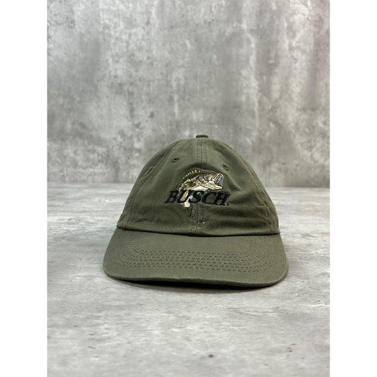 Vintage Busch Bass Fishing Embroidered Spellout Beer Promo Strapback Hat OSFA