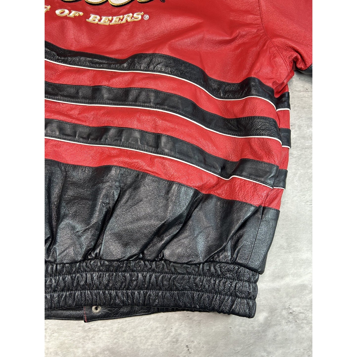 Vintage 90s Jeff Hamilton Budweiser King Of Beers Nascar Leather Race Jacket XL