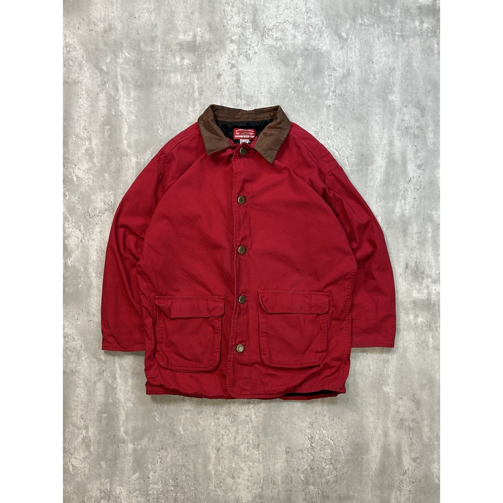 Vintage 90s Marlboro Country Store Canvas Red Long Jacket Size Medium