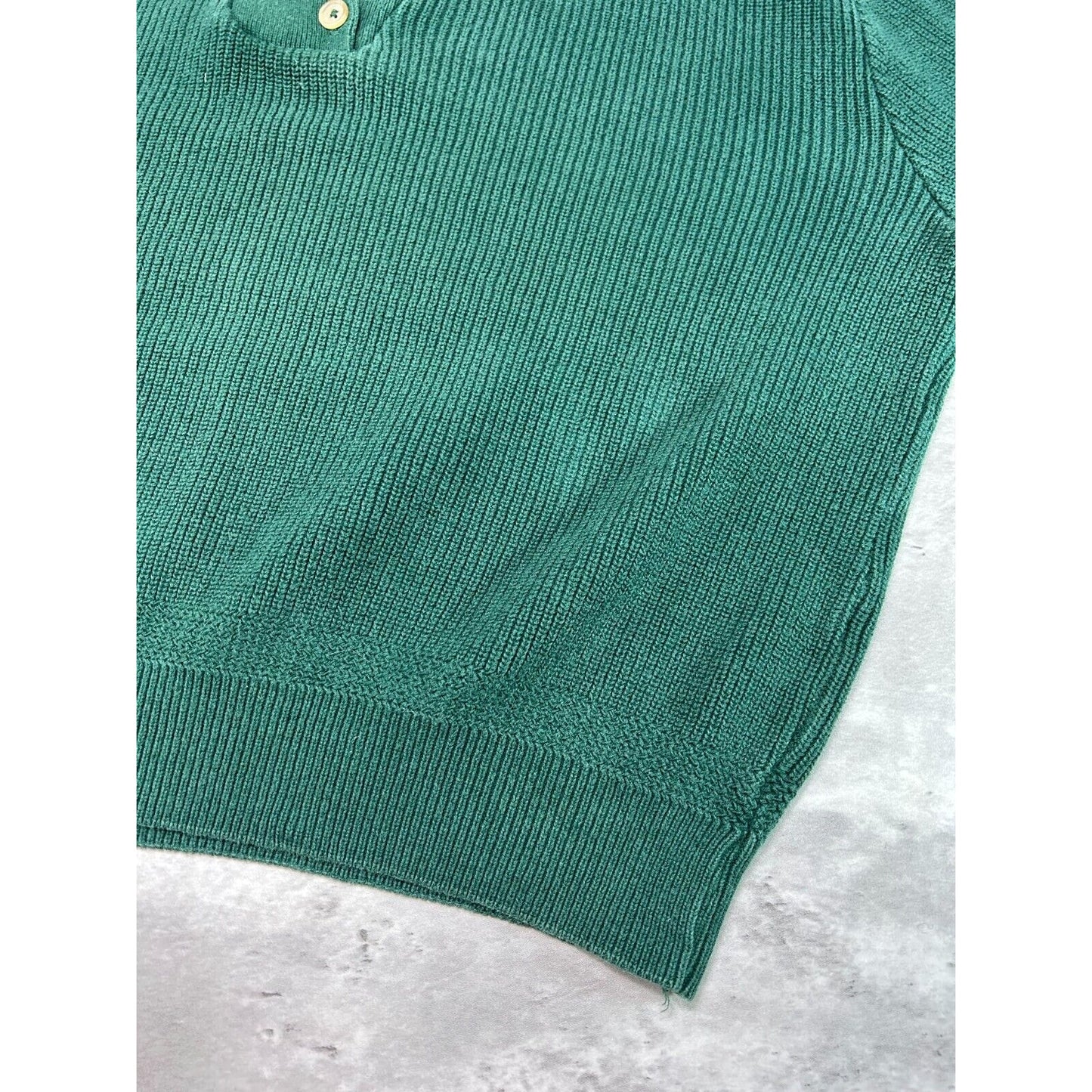 Vintage 90s L.L. Bean 1/4 Button Ribbed Pull Over Knit Sweater Size Large Green