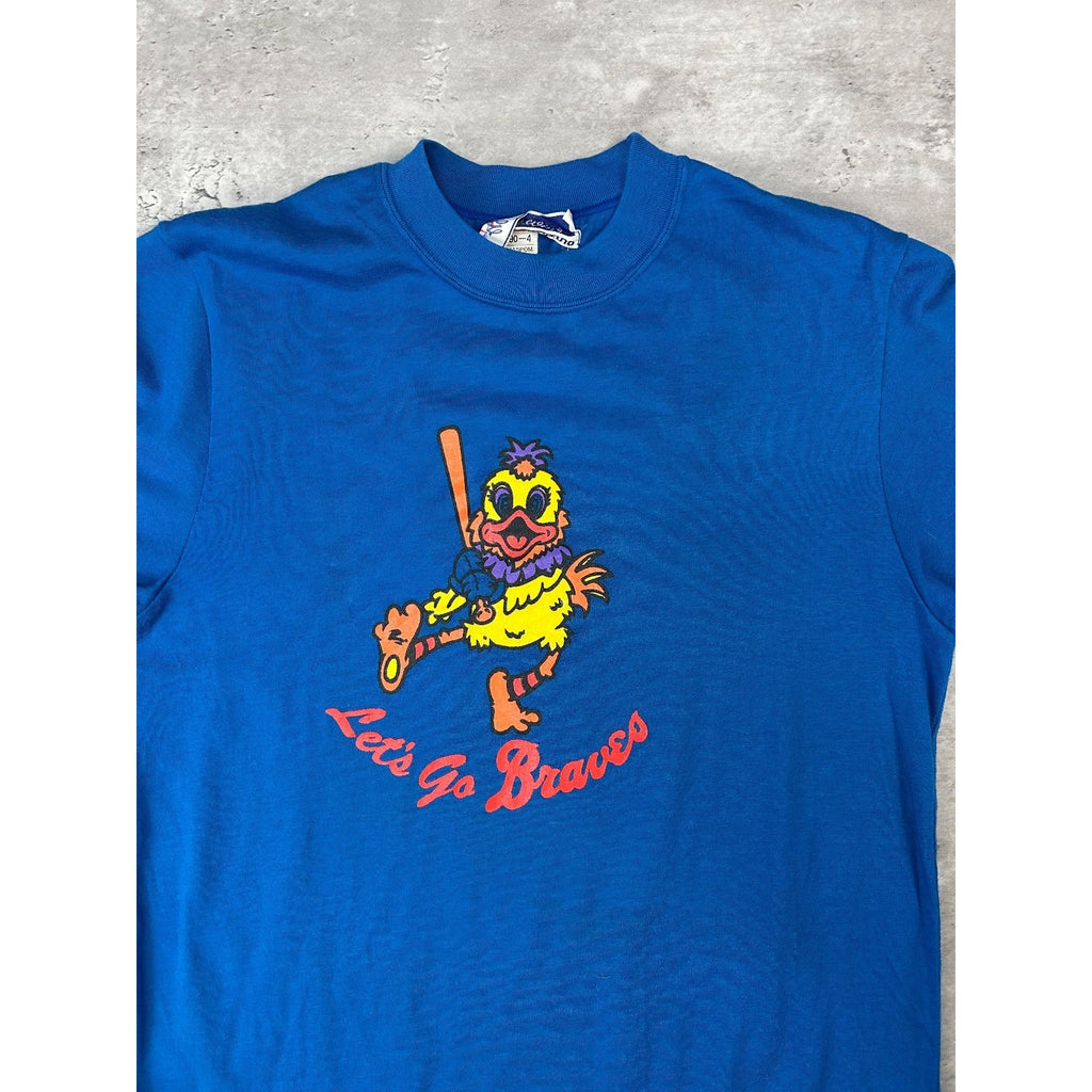 Vintage 80s Lets Go Braves Chicken Mascot Graphic Mizuno T-Shirt Size Medium