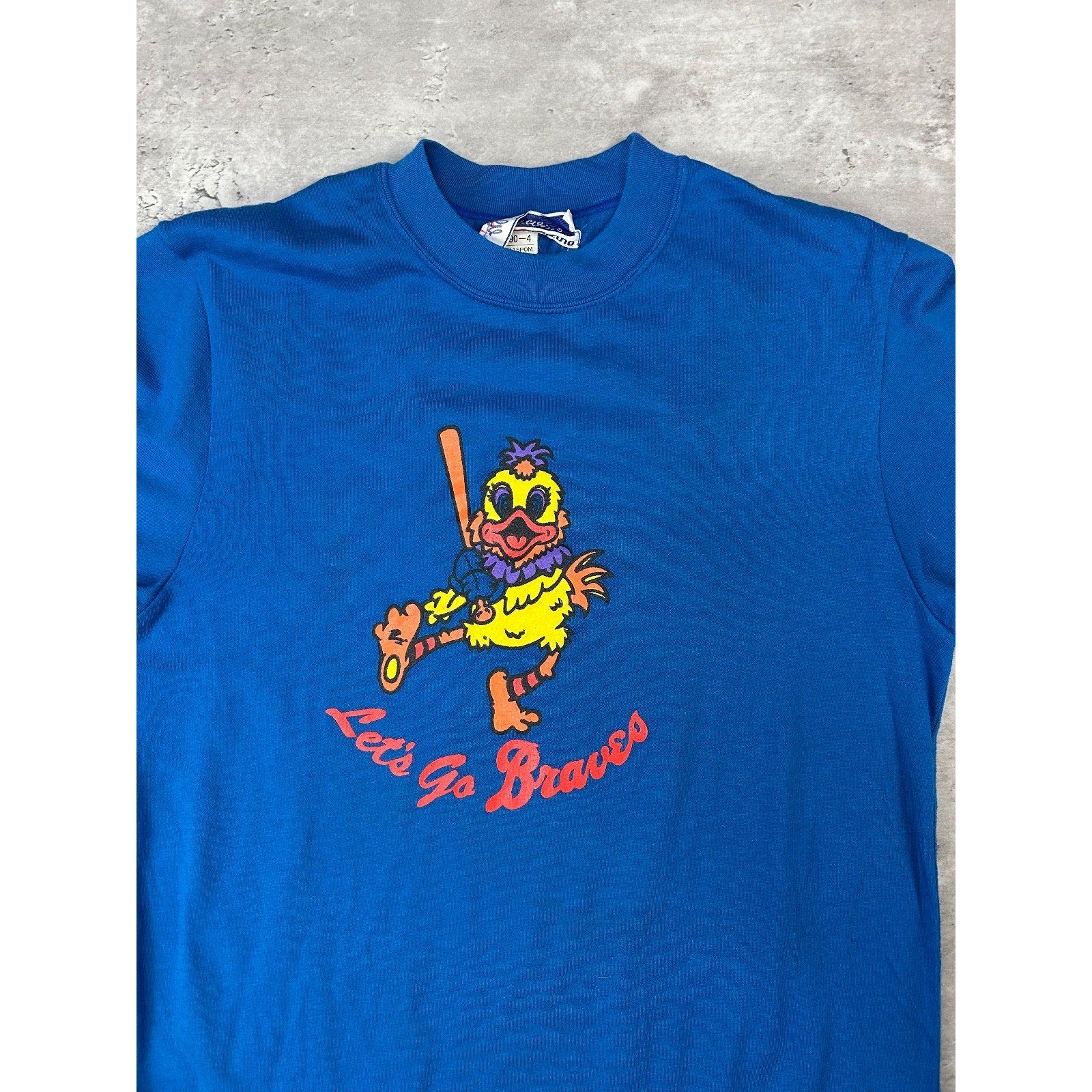 Vintage 80s Lets Go Braves Chicken Mascot Graphic Mizuno T-Shirt Size Medium