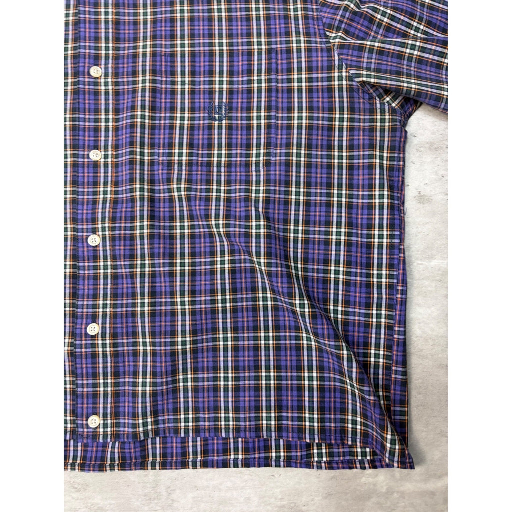 Vintage Chaps Embroidered Crest Plaid Cropped Button Up Shirt Size XL