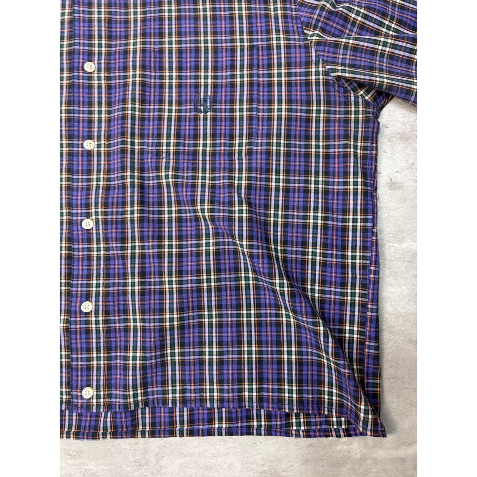 Vintage Chaps Embroidered Crest Plaid Cropped Button Up Shirt Size XL