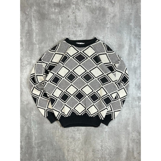 Vintage 90s Ron Chereskin Diamond Print Pullover Knit Sweater Size Large Gray