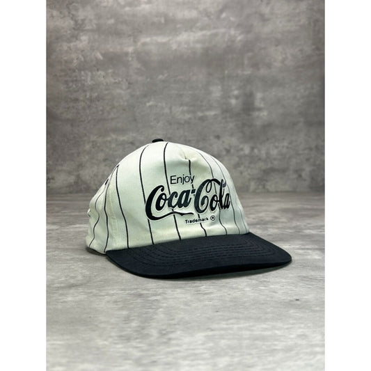 Vintage 90s Coca Cola Pinstripe Graphic Spellout Snapback Hat OSFA