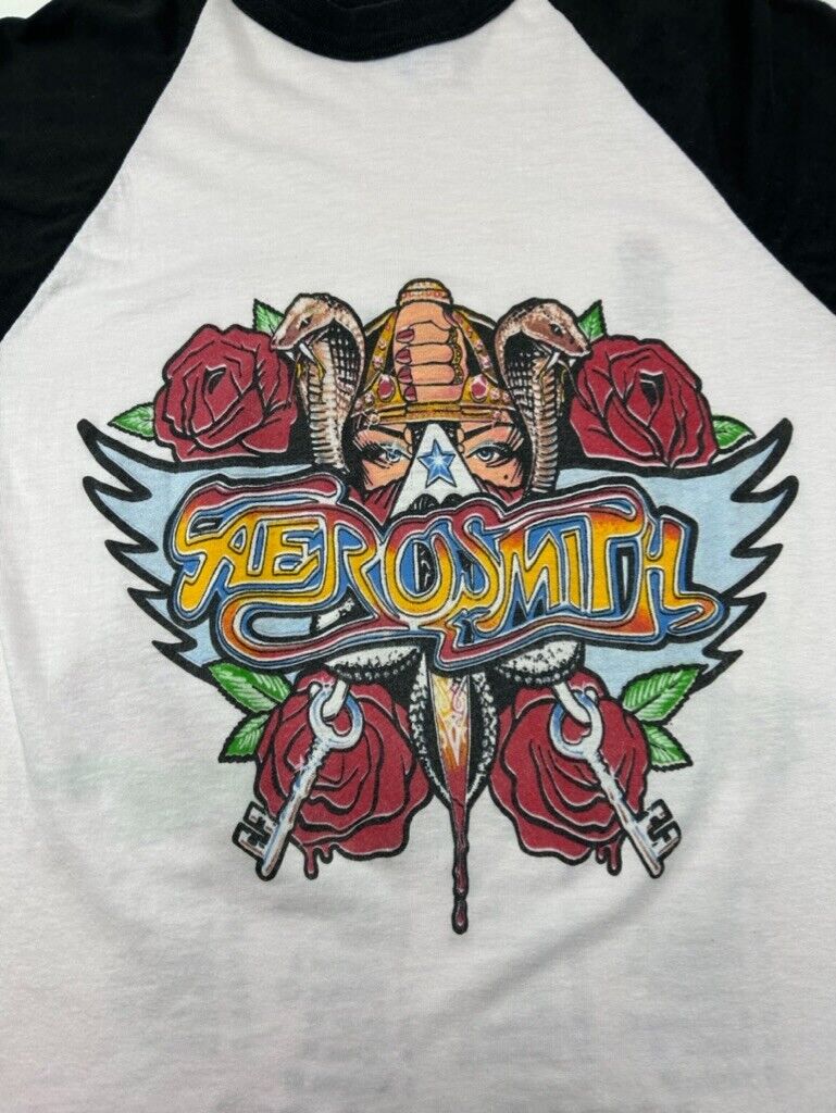 Vtg 1987 Aerosmith Permanent Vacation Tour Rock Music Raglan T-Shirt Size Medium